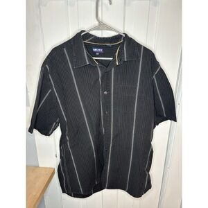 MOST Men's Regular Fit Short Sleeve Striped Button-Up Shirt XXL Black‎ White